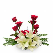 White Gladiolli and Red roses Basket