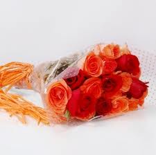 12 Red and OrangeRoses Bouquet