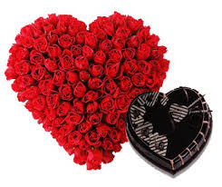 100 Heart shaped roses+1 kg cake